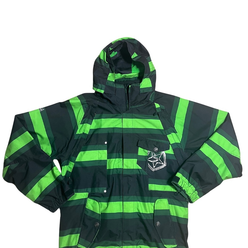 Sessions Mens Green Striped Jacket Summit Series Recco Avalanche Hood Pockets S